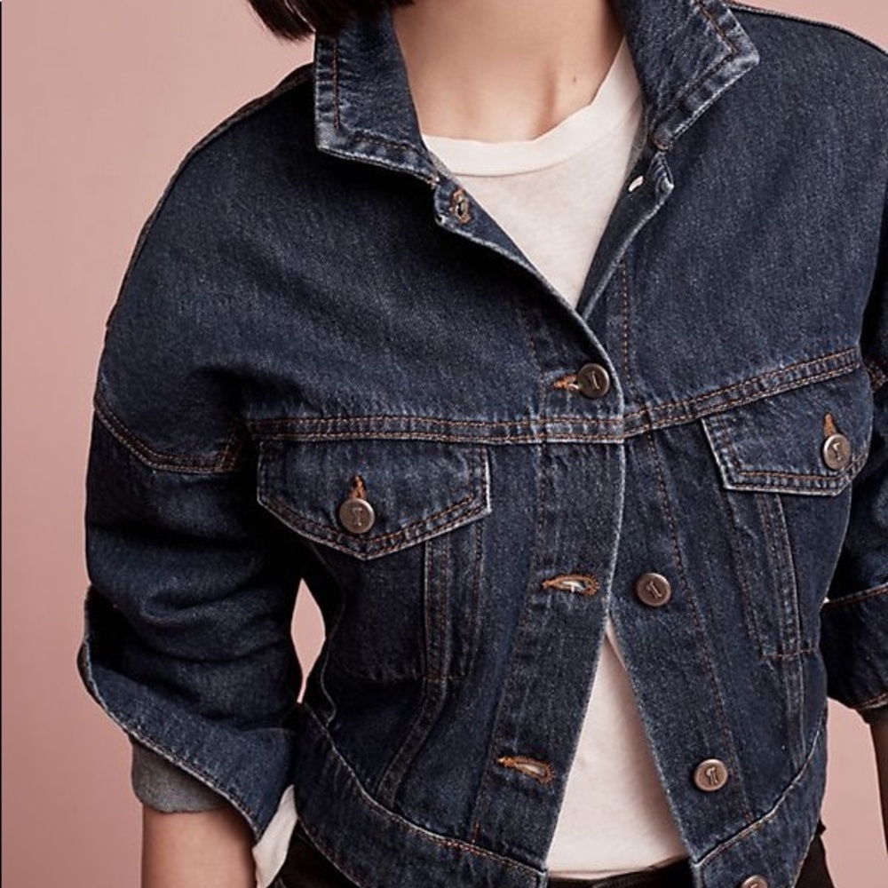 Anthropologie Denim Cropped Trucker Jean Jacket